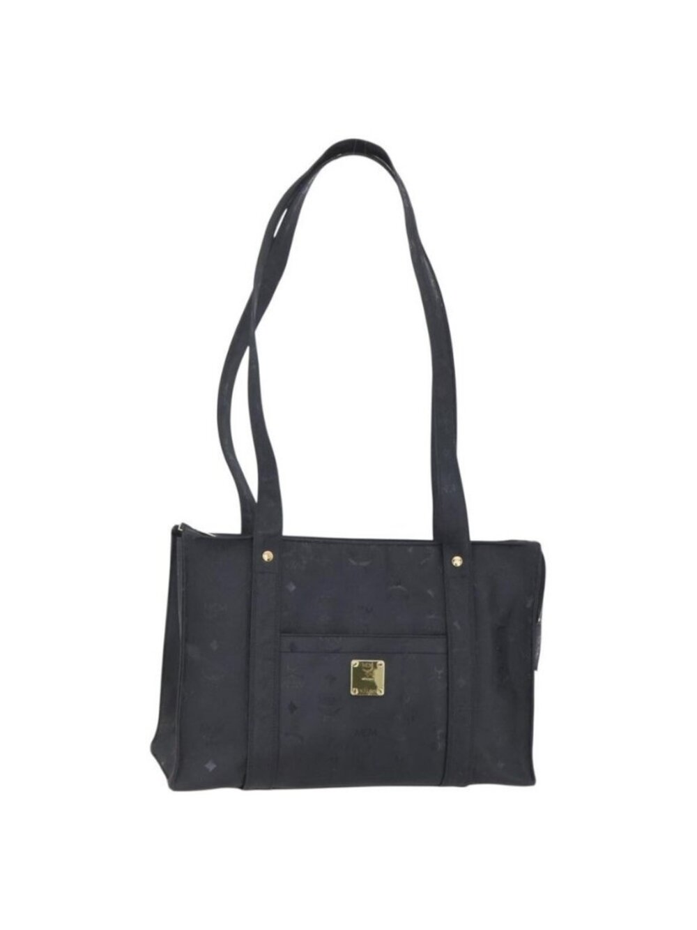 Authentic MCM Vicetos Logogram Shoulder Bag PVC Black Gold